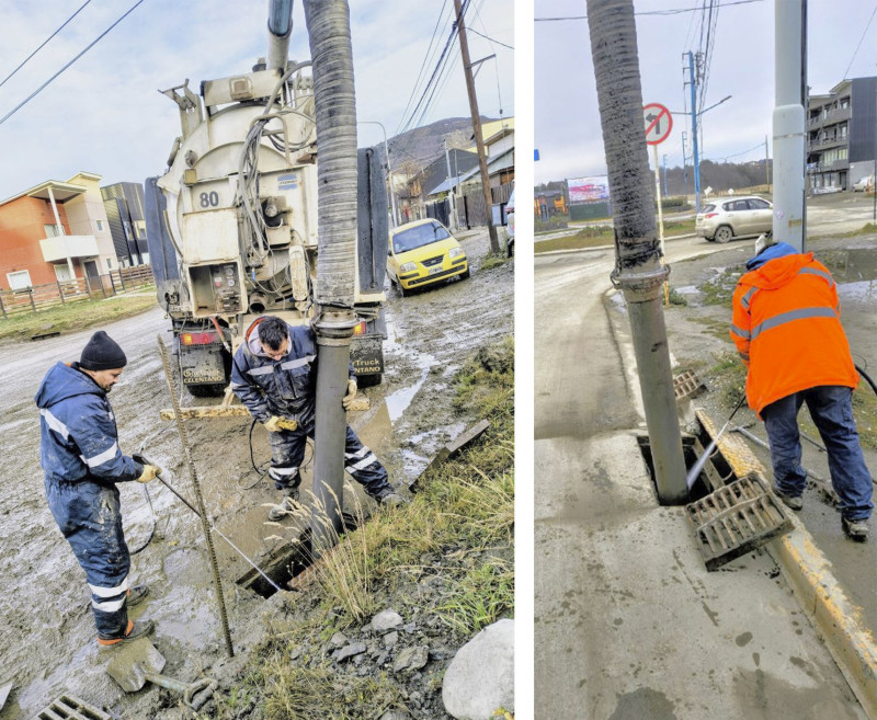 Realizan mantenimiento en el sistema pluvial de Ushuaia